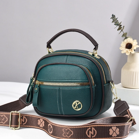 Women Crossbody Shoulder Bag PU Litchi Grain Multi Zipper Wide Jacquard Strap Casual Elegant Minimalist Handbag Tote