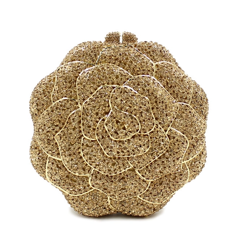 Pochette De Soirée En Forme De Rose Sac À Main En Métal Cristal Strass Avec Chaîne Pour Femme Mariage Fête Luxe