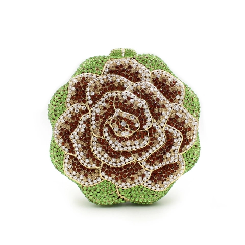 Rose Blumen Abendtasche Clutch Strass Kristall Metall Handtasche Mit Kette Für Damen Hochzeit Party Luxus