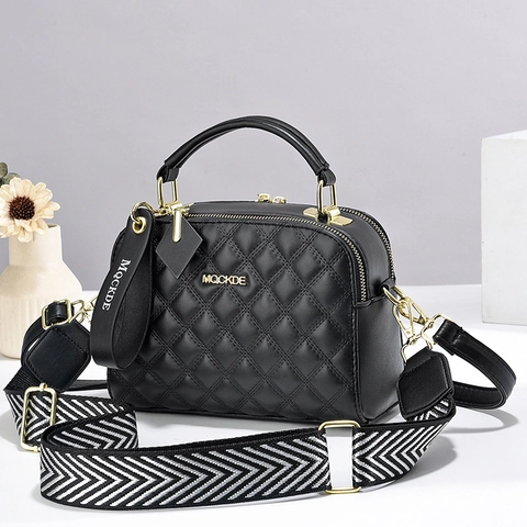 Borsa a Tracolla in Pelle PU Trapuntata da Donna Moda Casual Piccola Borsa a Mano Quadrata Elegante Borsa con Manico Largo