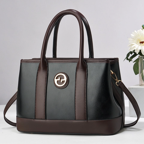 Women Fashion Spliced Color Block Handbag PU Leather Large Capacity Tote Shoulder Bag With Detachable Strap Elegant Messenger Bag