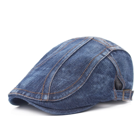 Washed Denim Ivy Cap Retro Vintage Twill Beret Hat With Adjustable Metal Buckle For Men Women Casual Outdoor Sunshade