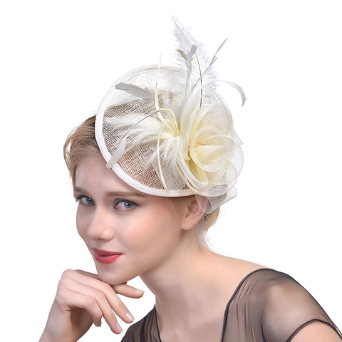 Cappello Fascinator In Lino Piuma Rete Fiore Matrimonio Festa Banchetto Retro Fermaglio Per Capelli Da Donna