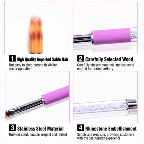 Professional Nail Art Brush Sawtooth Ombre Gradient Blending Drawing Tool Rhinestone Filled Acrylic Handle Manicure