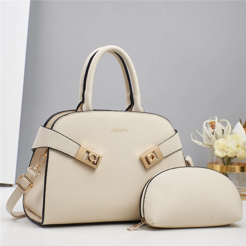 Borse A Mano Donna Motivo Lychee Pelle PU Borsa A Spalla Tracolla Grande Capacità Elegante Con Pochette Coordinata