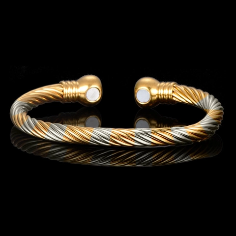 Vintage Copper Magnetic Therapy Bracelet Twisted Cable Open Cuff Bangle Gold Plated Health Care Jewelry For Men Women