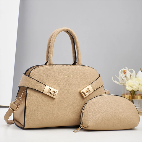 Borse A Mano Donna Motivo Lychee Pelle PU Borsa A Spalla Tracolla Grande Capacità Elegante Con Pochette Coordinata