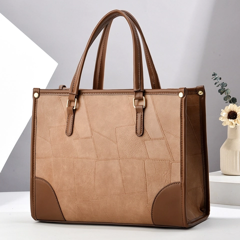 Sac Cabas Femme Patchwork Géométrique Cuir PU Sac À Main Grande Capacité Style Urbain Élégant