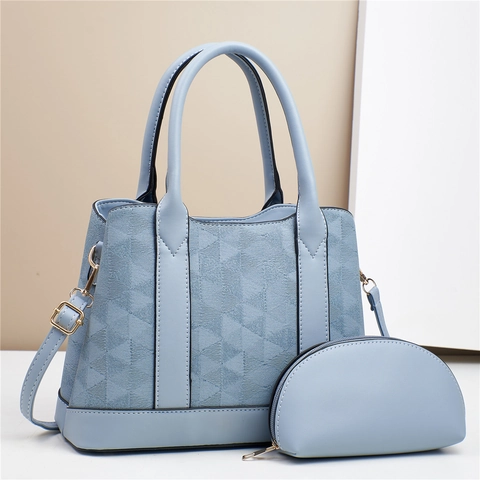 Ensemble de Sacs Cabas Femme en Cuir PU Gaufré Triangle Géométrique Bandoulière Réglable Sac à Bandoulière et Pochette