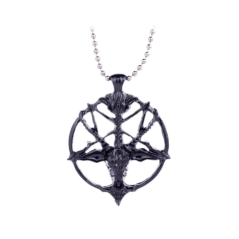 Collana Con Pendente Testa Di Capra Baphomet Gotico Retro Pentagramma Invertito Tondo Catena In Lega Gioielli Per Uomo E Donna