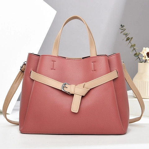 Bolso De Mano Para Mujer Elegante Cuero PU Grano Litchi Patchwork Color De Contraste Gran Capacidad Hombro Bandolera