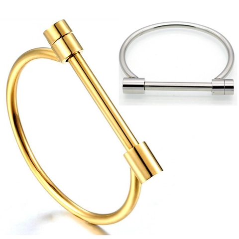 Stainless Steel Bangle Bracelet Horseshoe D-Shackle Design Screw Bar Lock Minimalist Industrial Style Jewelry For Men And Women