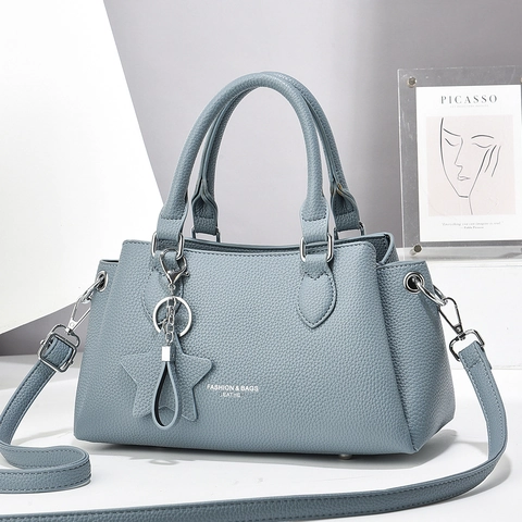 Sac À Bandoulière Femme Cuir PU Grain De Litchi Sac À Main Crossbody Avec Pendentif Étoile Élégant Mode Décontracté