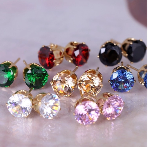 Runde Zirkonia Ohrstecker Legierung Glänzend Bunt Mode Schmuck Damen Accessoire Einfacher Eleganter Stil