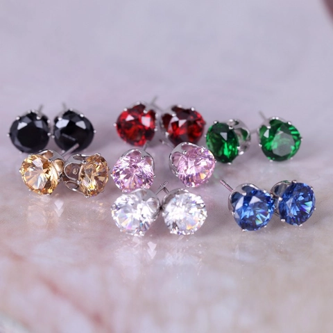 Runde Zirkonia Ohrstecker Legierung Glänzend Bunt Mode Schmuck Damen Accessoire Einfacher Eleganter Stil