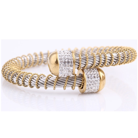 Brazalete De Acero Inoxidable Tejido Cable Con Diamantes De Imitación Pulsera De Puño Abierto Para Mujer Joyería Elegante
