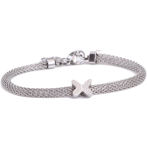 Bracciale A Catena In Maglia Di Acciaio Inossidabile Con Farfalla Di Strass Forma X Regolabile Gioielli Da Donna