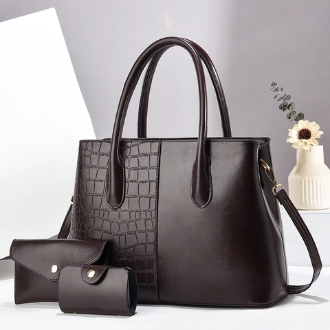 Sac À Main Femme Tote Et Pochette Et Porte-Cartes Cuir PU Motif Crocodile Gaufrage Grande Capacité Sac À Épaule Mode