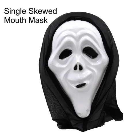 Maschera Horror Di Halloween Spaventosa In Plastica Viso Fantasma Scheletro Con Cappuccio In Rete Nera Per Festa