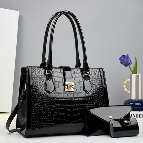 Borsa A Mano Tote Con Motivo Coccodrillo In Pelle PU Verniciata E Pochette A Busta E Piccola Borsa Rotonda Per Donna Elegante Versatile