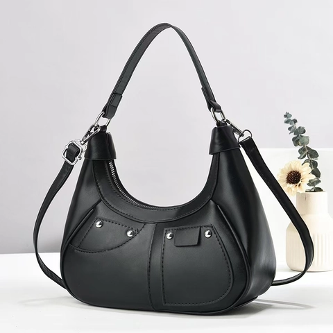 Women PU Leather Hobo Bag Rivet Stitching Underarm Bag Vintage Macaron Color Shoulder Crossbody Bag For Daily Use Ladies