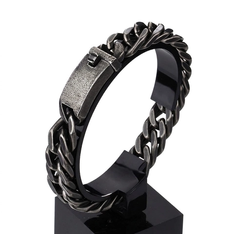 Bracciale Uomo Acciaio Inossidabile 316L Annerito Retro Cuban Link Stile Punk Industriale Gioielli Catena Maschile