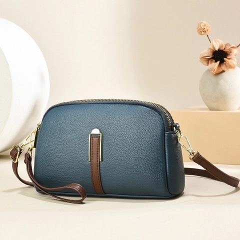 Damen Lychee-Muster PU-Leder Umhängetasche Doppelreißverschluss Minimalistische Schultertasche Mit Verstellbarem Riemen Casual Alltag Messenger Tasche