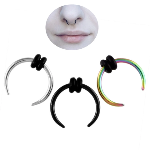 Anello Per Setto A Forma Di C In Acciaio Inossidabile Gioiello Per Piercing Corno Di Bufalo Con O-Ring In Gomma Stile Gothic
