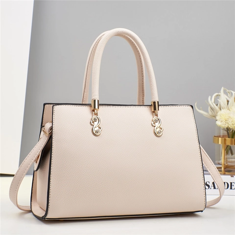 Women Handbag Litchi Grain PU Leather Shoulder Crossbody Bag Golden S-Shape Metal Rhinestone Decor Elegant Fashionable