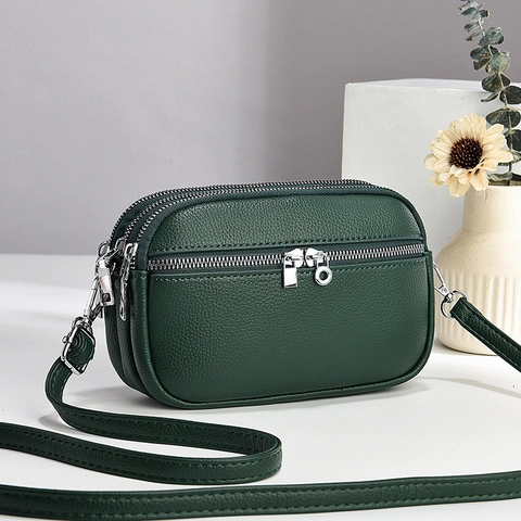 Borsa a Tracolla Mini da Donna in Pelle PU a Grana con Cerniera a Triplo Strato Piccola Borsa a Spalla Portafoglio per Cellulare