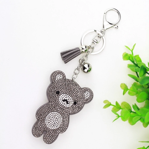 Llavero de Oso con Strass Lindo Anillo de Llave Animal con Strass para Mujer Encanto de Bolso con Borla Campana Joyería de Moda