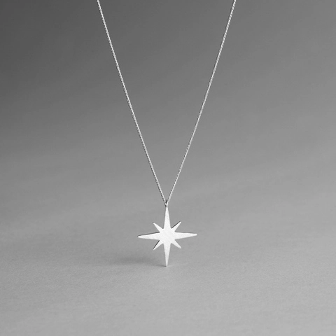 Collana Con Ciondolo Stella A Otto Punte Argento Sterling 925 Metallo Spazzolato Gioielli Minimalisti Da Donna