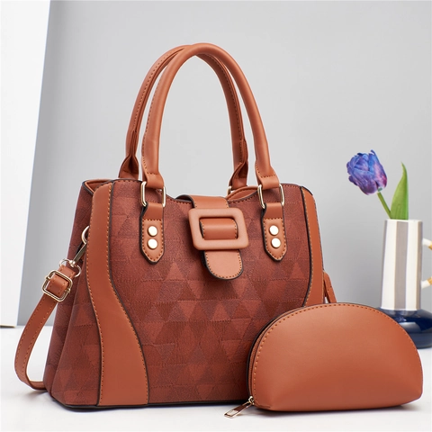 Borse A Mano Da Donna E Pochette Pelle PU Goffratura Triangolo Geometrico Grande Capacità Borsa A Tracolla Moda