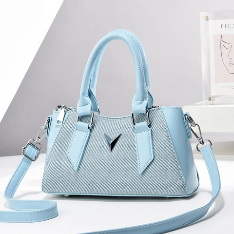 Bolso De Bandolera Moda Mujer Tela Tejida Cuero PU Patchwork Bolso De Mano Logo V Metal Plateado Elegante Bolso De Hombro