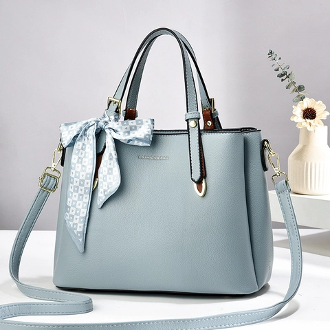 Borsa Da Donna In Pelle PU Trama Litchi Borsa A Tracolla Con Decorazione Sciarpa Elegante Tote Di Moda