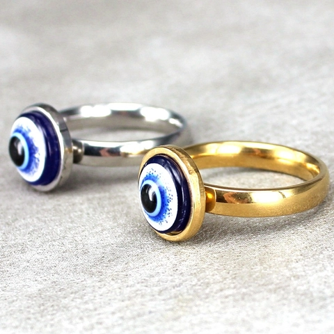 Evil Eye Ring Stainless Steel Blue Nazar Demon Eye Punk Hip Hop Jewelry For Men Women