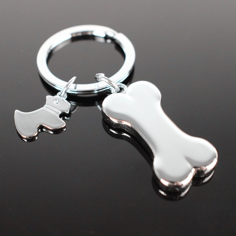 Zinc Alloy Dog Bone And Puppy Silhouette Keychain Silver Metal Animal Shape Key Ring For Bag Decoration Gifts
