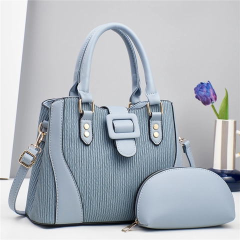 Ensemble de Sac à Main Et Pochette en Cuir PU Plissé pour Femmes Grand Cabas Bandoulière Sac Élégant Minimaliste
