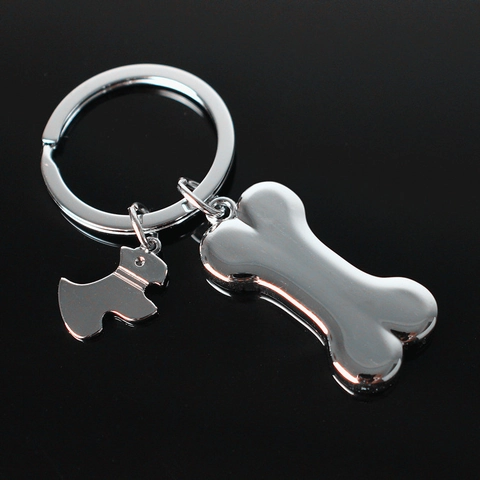 Zinklegierung Hundeknochen Und Welpen Silhouette Schlüsselanhänger Silber Metall Tierform Schlüsselring Für Taschen Dekoration Geschenke