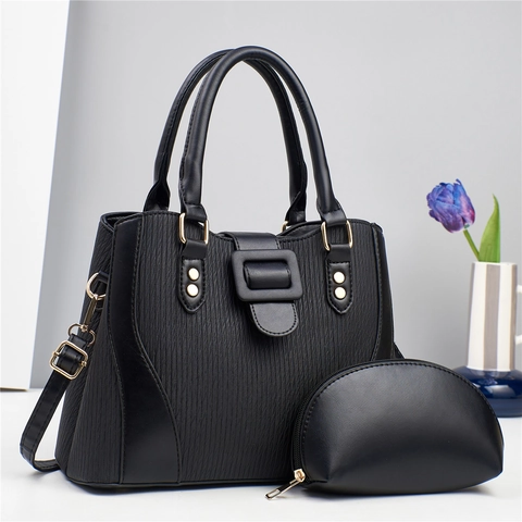 Ensemble de Sac à Main Et Pochette en Cuir PU Plissé pour Femmes Grand Cabas Bandoulière Sac Élégant Minimaliste