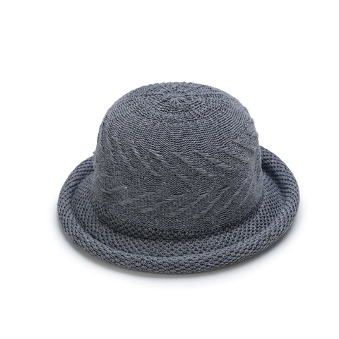 Women Hollow Woven Bucket Hat Breathable Cotton Blend Basin Sun Hat With Wind Rope Elegant Solid Color Cloche Summer