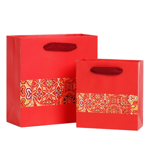 Sacs Cadeaux Rouges Style Chinois Traditionnel Sacs En Papier À Poignée Pour Mariage Fête Festival Emballage Cadeau