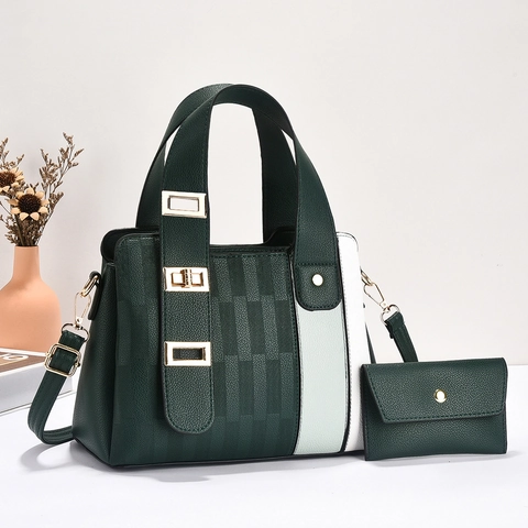 Borsa A Tracolla Da Donna Pelle PU Grana Litchi Borsa A Mano E Pochette Design Elegante Color Block A Righe