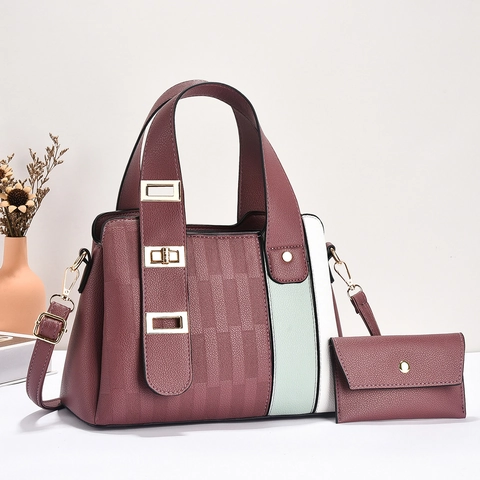 Borsa A Tracolla Da Donna Pelle PU Grana Litchi Borsa A Mano E Pochette Design Elegante Color Block A Righe