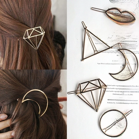 Geometric Hair Clip Metal Alloy Minimalist Triangle Circle Moon Shapes Korean Style Fashion Hair Accessories For Women