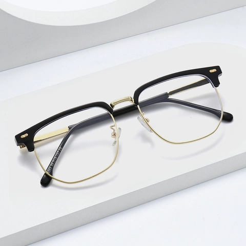 Occhiali Semi-Aperti Browline Anti Luce Blu Montatura In Metallo TR Vintage Business Per Donna Uomo