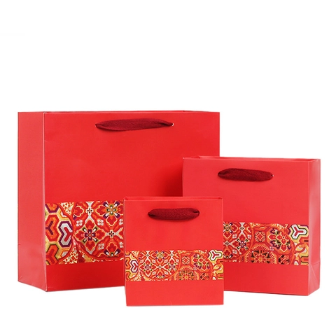 Sacs Cadeaux Rouges Style Chinois Traditionnel Sacs En Papier À Poignée Pour Mariage Fête Festival Emballage Cadeau