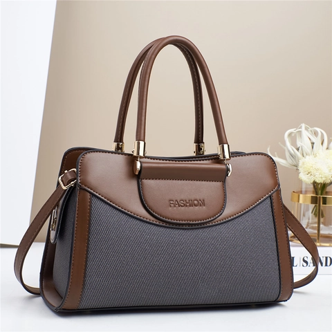 Bolso de Hombro de Retazos de Bloques de Color para Mujer Cuero PU Tela Bolso de Mano Bandolera Con Correa Ajustable Oficina Moda