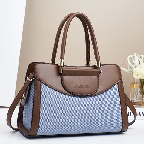 Bolso de Hombro de Retazos de Bloques de Color para Mujer Cuero PU Tela Bolso de Mano Bandolera Con Correa Ajustable Oficina Moda