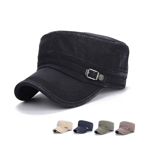 Berretto Militare Vintage In Tela Di Cotone Lavato Cappello Piatto Regolabile Protezione Solare Esterna Per Uomini